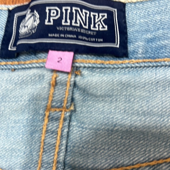 PINK DENIM CUT OFF SHORTS row hem DIAMONDS BEADED IN SIZE 2 - Picture 2 of 5